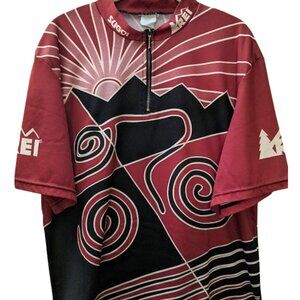 SUGOI REI Cycling Short Sleeve Jersey Size Large RED Black Zip front pocket VTG